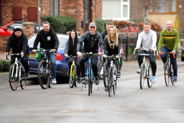 Hayley and Craig Vaughan with some of the other cyclists taking part  in the ride for Archie.

Photo: Steve Riding
