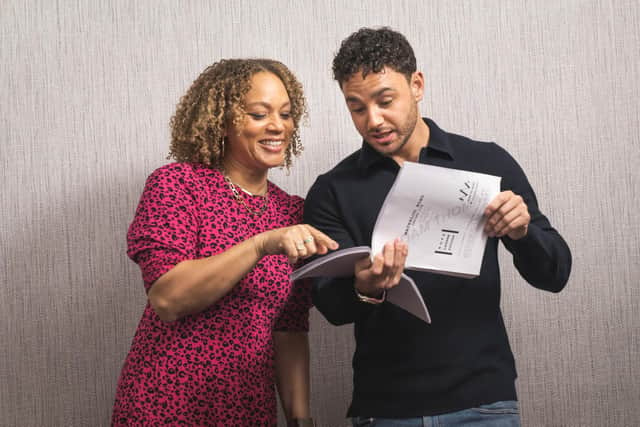 Angela Griffin who plays Kim Campbell and Adam Thomas who plays Donte Charles, as they prepare for filming for their return to BBC1 Waterloo Road (Photo: Paul Husband)