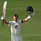 SPECIAL MEMORY: England Test captain Joe Root celebrates his first hundred on the way towards a memorable double-century against India in Chennai in February last year, one of many knocks that has seen him names Men’s Test Cricketer of the Year Picture: Saikat Das/Sportzpics for BCCI
