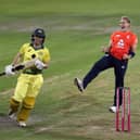 England's Katherine Brunt celebrates taking the wicket of Australia's Georgia Wareham Picture: David Davies/PA