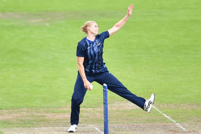 Katherine Brunt bowls for Northern Diamonds during the Rachael Heyhoe Flint Trophy match against Central Sparks. Picture by Will Palmer/SWpix.com