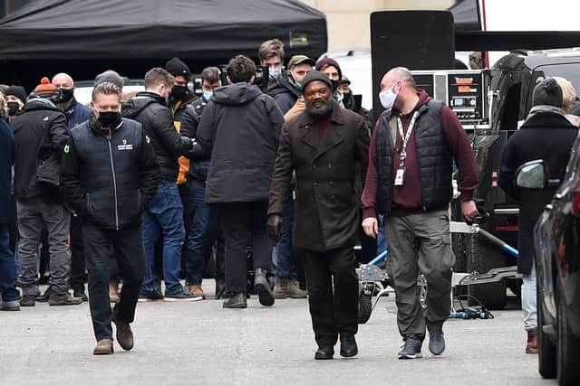 Samuel L Jackson was spotted in Leeds over the weekend during filming for a new Marvel TV show. Photo: Jonathan Gawthorpe