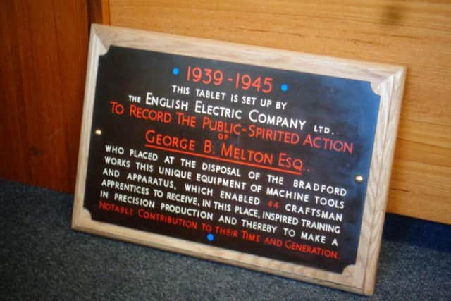 The plaque presented to the founding owner of a Leeds engineering firm more then 70 years ago to recognise help with the Second World War effort.