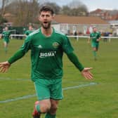 Barrie Frankland scores for Beeston St Anthony in the 1-1 draw at West Yorkshire League Premier Division title rivals Horbury Town. Picture: Steve Riding.