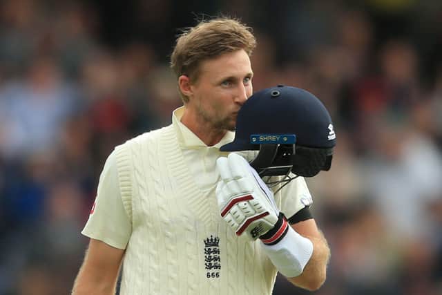 England's captain Joe Root celebrates making a century on the second day of the third cricket Test match between England and India at Headingley in August last year. Picture: LINDSEY PARNABY/AFP via Getty Images