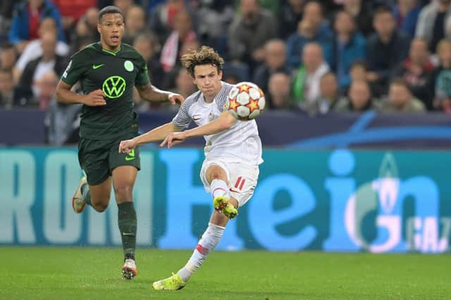 TOP TARGET: RB Salzburg's USA international midfielder Brenden Aaronson who Leeds United are looking to sign in the January transfer window. Photo by JOE KLAMAR/AFP via Getty Images.