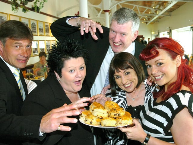 Opening of the Victorian Tea Rooms on Blackpool's North Pier in 2010. North Pier Acts and local entertainers tuck in to the scones. From left, Tony Martin, Carole Kaye, Tony Jo, Lynda McMurray and Leanne Fury