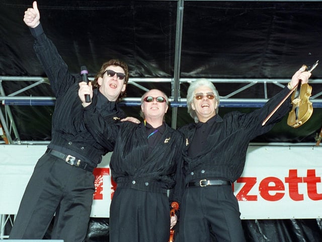 On stage with the Grumbleweeds in 1998 at Blackpool's Party in the Park. Tony Jo is pictured left