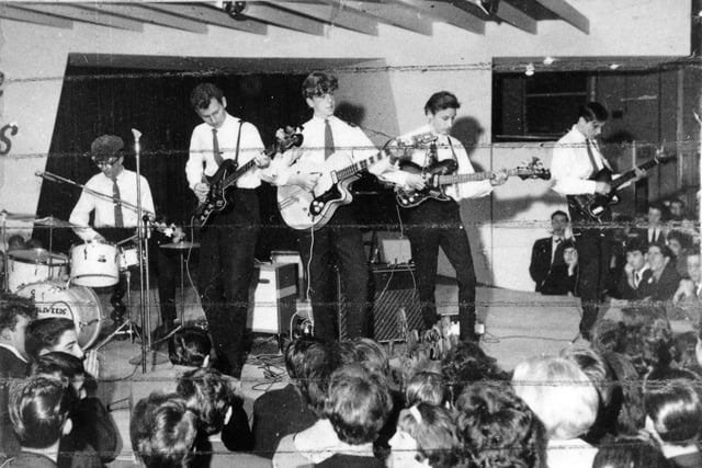 An early shot of the Grumbleweeds on stage in Leeds,1963. They took part in a Best Group in Yorkshire Competition before 2,000 people