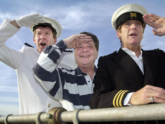 Always supporting local charities Tony Jo is pictured here in 2001 with Johnnie Casson and Joe Longthorne ahead of the Gala Midnight Matinee on North Pier, which will raise funds for the Macmillan Windmill Appeal.
