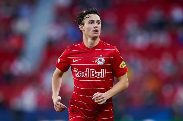 THE ONE THEY WANT: Red Bull Salzburg's USA international midfielder Brenden Aaronson, above, is the player Leeds United are hoping to sign in the January transfer window. Photo by Fran Santiago/Getty Images.