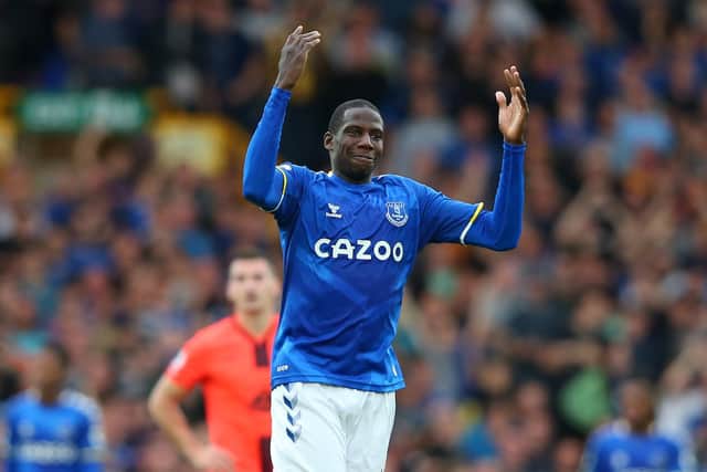SETBACK: Key Everton midfielder Abdoulaye Doucoure, above, has a hamstring injury and will miss February's clash against Leeds United at Goodison Park. Photo by Alex Livesey/Getty Images.