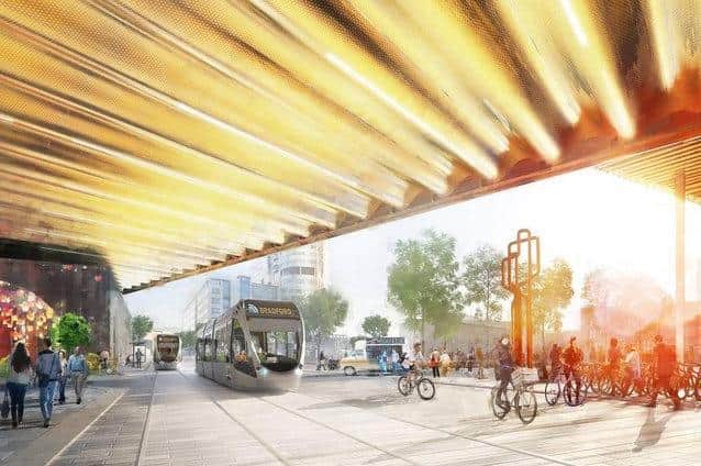An artist's impression of what the mass transit scheme in West Yorkshire could look like