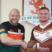Josh Jordan-Roberts - right, with coach Alan Kilshaw - could make his Hunslet debut on Sunday. Picture by Hunslet RLFC