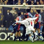 Ian Harte fires home a free kick to opening the scoring against Deportivo La Coruna during the Champions League quarter-final first leg clash at Elland Road in April 2001. PIC: Getty