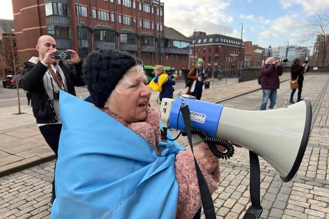 Olga Callaghan addressing the crowds