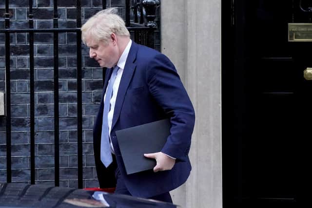 Prime Minister Boris Johnson leaves 10 Downing Street, Westminster, for the House of Commons, where he will make a statement to MPs on the Sue Gray report (Photo: PA Wire/Jonathan Brady)
