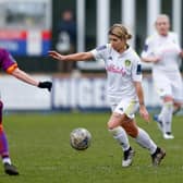 Kathryn Smith on the ball for Leeds United during the Whites' 1-1 draw with Chorley. Pic: LUFC.