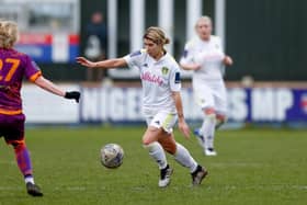Kathryn Smith on the ball for Leeds United during the Whites' 1-1 draw with Chorley. Pic: LUFC.