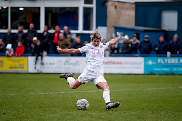 Kathryn Smith scores Leeds United's equaliser against Chorley. Pic: LUFC.