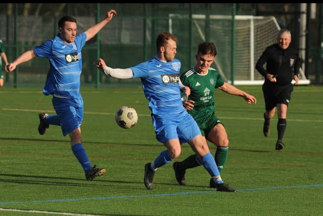 Joe Dufton shoots for Leeds University against Morley Town. Uni' dropped Yorkshire Amateur League Premier division points for the first time as a result of the 2-2 draw. Picture: Steve Riding.