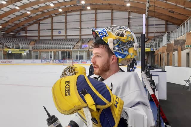Leeds Knights netminder Sam Gospel during practice session at Elland Road. Picture: Phil Harrison
