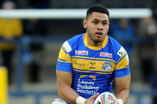 David Fusitu'a, in action for Leeds Rhinos against Hull in Sunday's Tom Briscoe Testimonial game. Picture: Steve Riding.