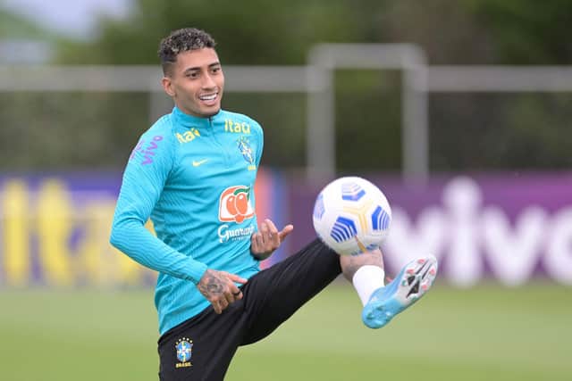 Raphinha in training with Brazil. Pic: Douglas Magno.