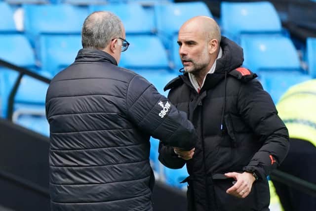 SET APART - Leeds United boss Marcelo Bielsa says Manchester City manager Pep Guardiola constructs football that is beyond him. Pic: Getty