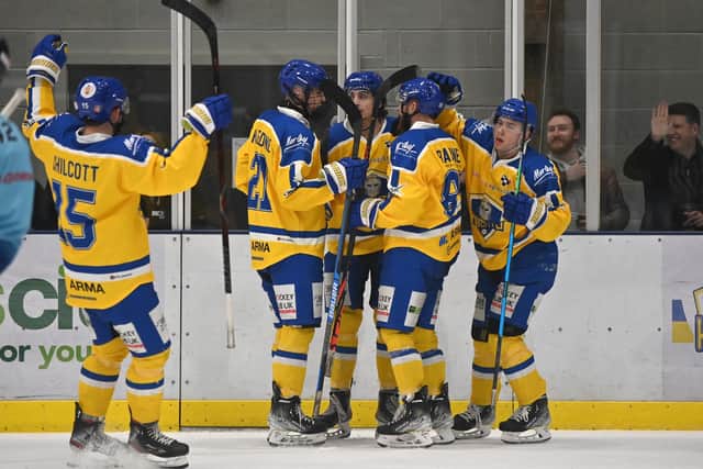 Leeds Knights' playes will hope to form part of the NIHL National Final Four Weekend in Coventry on April 30-May 1. Picture: Bruce Rollinson