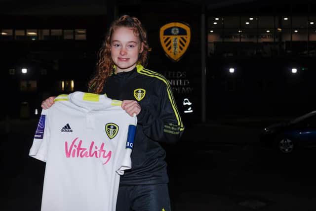 Sixteen-year-old Katie Ramsden signs for Leeds United. Pic: LUFC.