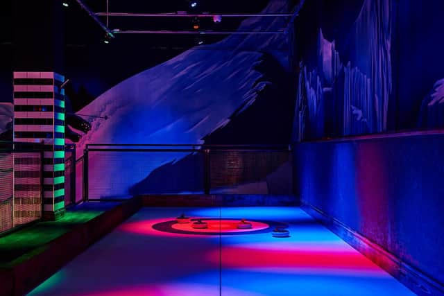 Ice curling is a new addition to the venue, where players slide their stones down the smooth surface of the lane, aiming for the bullseye