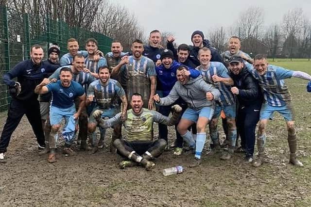Wortley, of the Yorkshire Amateur League, celebrate after their 2-1 WRCFA Challenge Cup quarter-final win over high-flying West Yorkshire League outfit Horbury Town. Picture: courtesy Wortley FC via Steve Riding.
