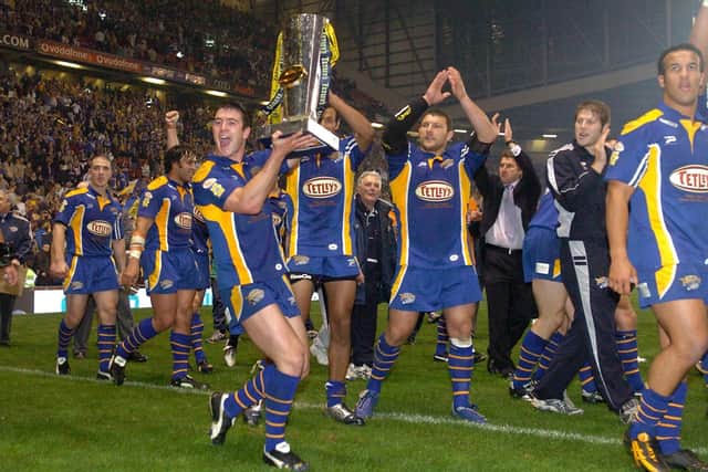 Richard Mathers with the Super League trophy at Old Trafford in 2004. Picture by Steve Riding.