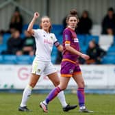 Leeds United Women captain Catherine Hamill instructing her team-mates during the Whites' 1-1 draw with Chorley. Pic: LUFC.