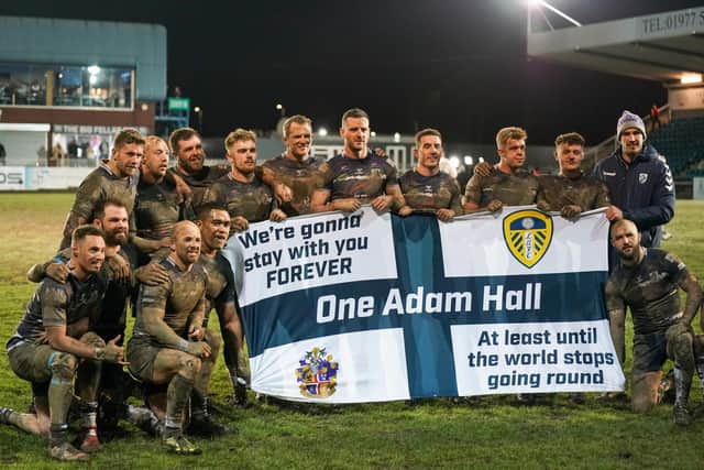 ON TOGETHER - Featherstone Rovers paid tribute to Adam Hall, who supported the rugby league side as well as Leeds United. Pic: Dec Hayes Photography