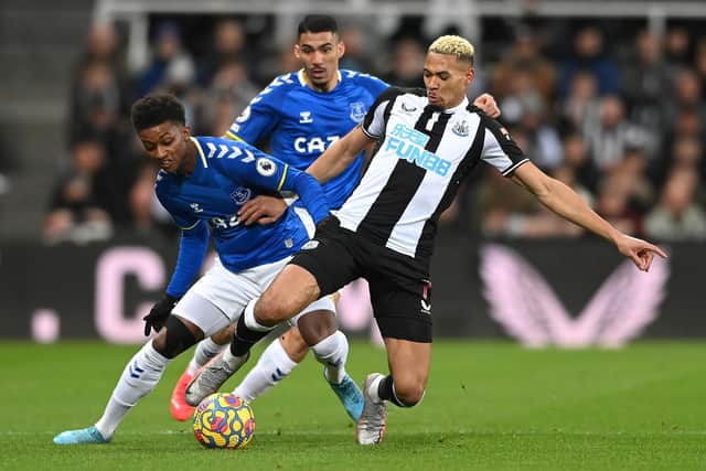 Newcastle midfielder Joelinton on the ball during Everton's 3-1 defeat to the Magpies. Pic: Stu Forster.