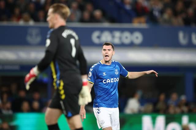 CONFIDENCE: From Everton centre-back Michael Keane, back, ahead of Saturday's clash against Leeds United at Goodison Park. Photo by Jan Kruger/Getty Images.