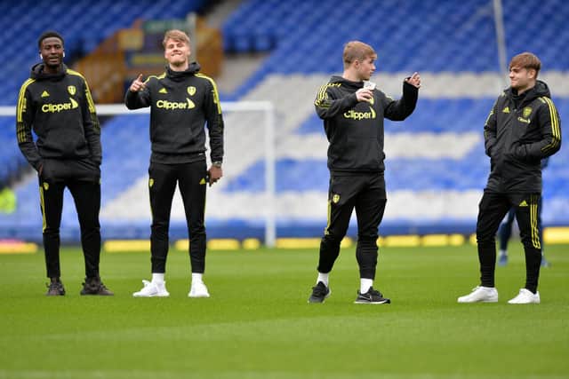 THE YOUNG GUNS: Nohan Kenneh, Leo Hjelde, Joe Gelhardt and Lewis Bate at Goodison Park. Picture by Bruce Rollinson,