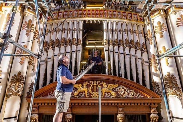 The innovative exchange took place during the landmark refurbishment of the one-of-a-kind Leeds Town Hall organ, which officially got underway last year. Picture: James Hardisty.