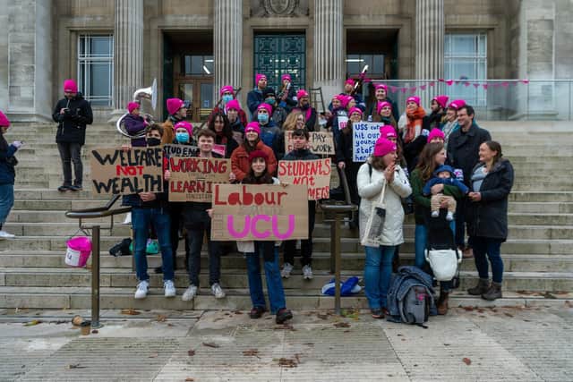 The Leeds picket line in December during a protest by students, university staff and members of the University and College Union (UCU) over pension cuts. Picture: James Hardisty