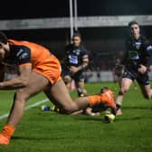 Double: Derrell Olpherts scored two tries in Castleford's home defeat by Salford. Picture: Bruce Rollinson