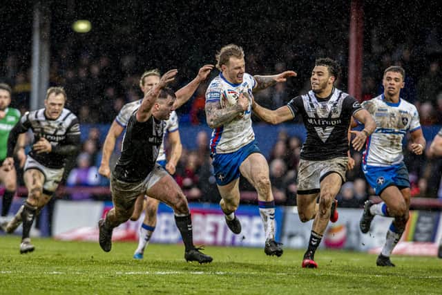 Exciting Wakefield Trinity winger Tom Johnstone got his try tally up and running in the defeat to Hull. Picture: Tony Johnson/JPIMedia.