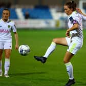 Leeds United Women skipper Catherine Hamill plays the ball. Pic: LUFC.