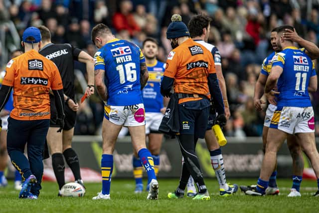 Short spell: James Benley's Rhinos debut was cut short by a red card, leading to a three-match suspension, which the club are considering an appeal against. Picture Tony Johnson