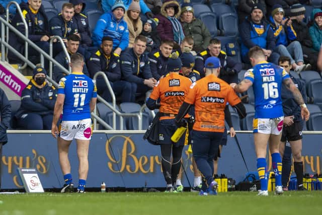 James Bentley leaves the fied after his red card against Warrington. Picture by Tony Johnson.