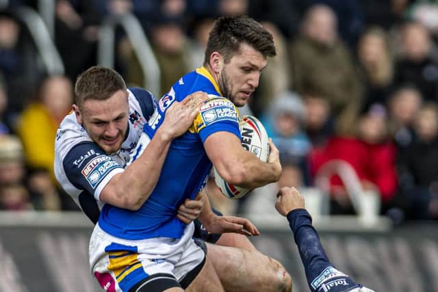 Tom Briscoe is tackled in the defeat by Warrington. Picture by Tony Johnson.