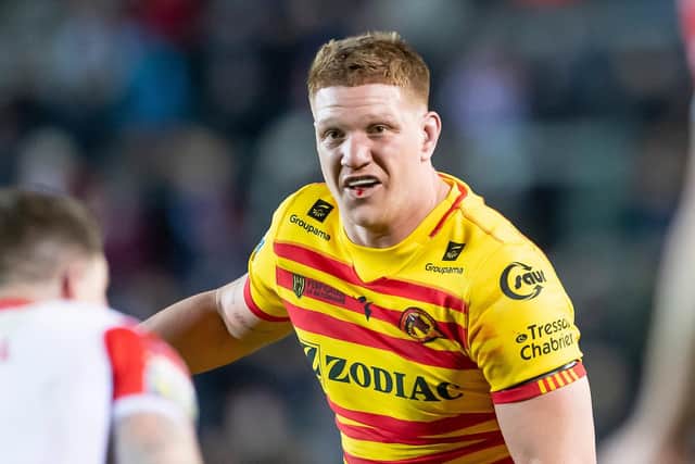 Catalans Dragons' Dylan Napa was sent off against St Helens last week. Picture: Allan McKenzie/SWpix.com.