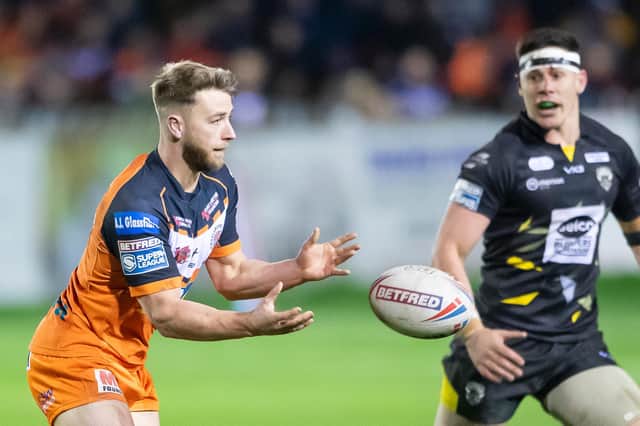 Castleford Tigers' Danny Richardson in action against Salford Red Devils before suffering his neck injury. (Allan McKenzie/SWpix.com)