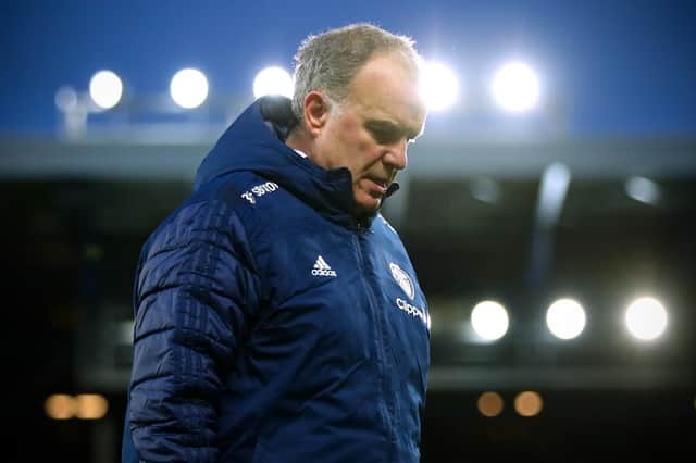PLENTY TO PONDER: Leeds United boss Marcelo Bielsa, above, still has plenty of injuries to contend with and his side are approaching Sunday's hosting of Manchester United following a 3-0 defeat at Everton, above.